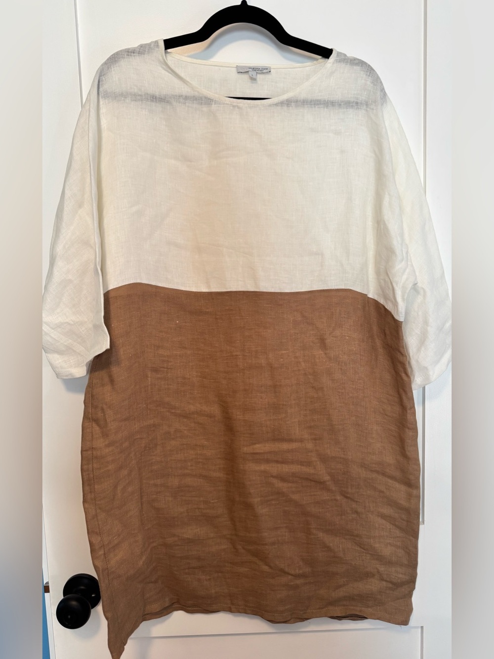Vanessa Zani Color Block Mini Dress Brown & White Large